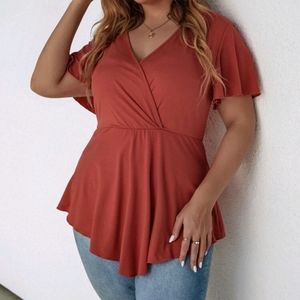 SheIn Plus Flutter Sleeve Overlap Collar Peplum Hem Tee Size 2XL
